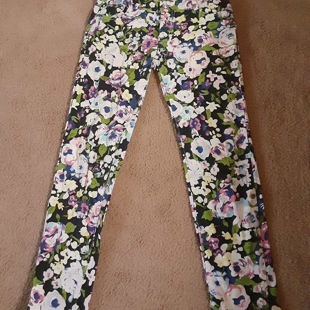 Black & Lilac floral denim jeans